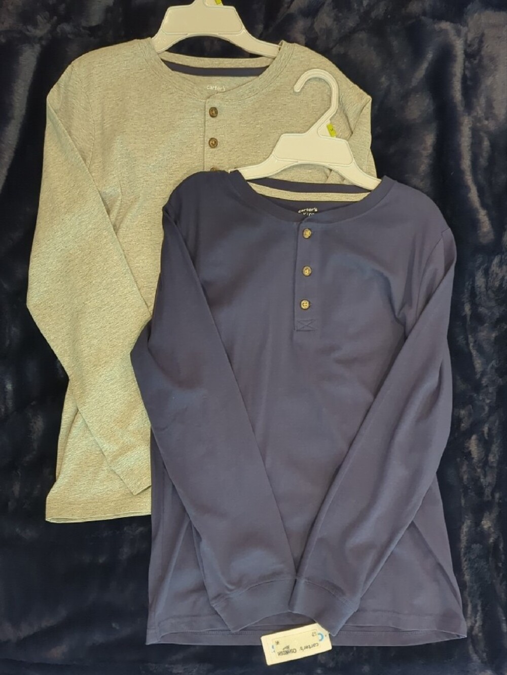 Carter's Two-Pack Long Sleeve Henley in Navy and Light Gray Size 14